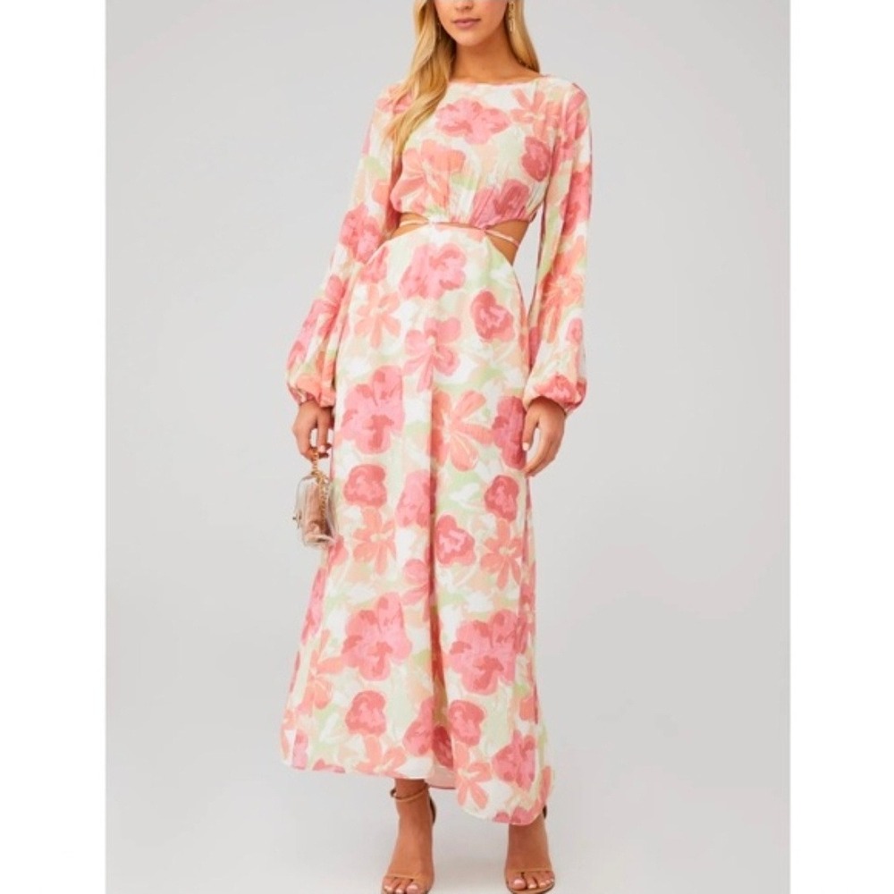 Significant Other Naomi Watercolor Maxi Dress Pink Floral Cutout Long Sleeve 2